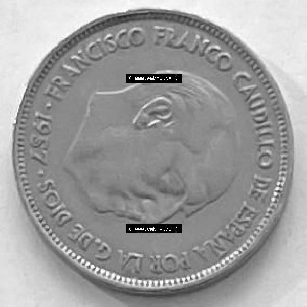 Grau bzw. s/w Münzen aus Spanien 25 PTAS 1957 (0018) Sammlung Graustufen