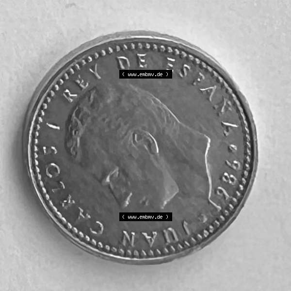 Grau bzw. s/w Münzen aus Spanien Bild (0004) 1 Peseta 1986 Sammlung Graustufen