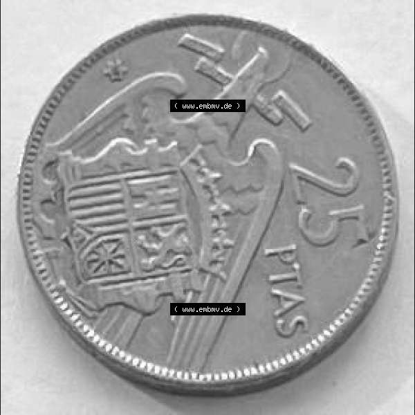 Grau bzw. s/w Münzen aus Spanien 25 PTAS 1957 (0017) Sammlung Graustufen
