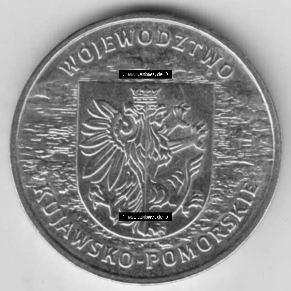 Grau bzw. s/w Münzen Polen Gedenkmünze 2004-2004, 2 Zloty, Województwo Kujawsko-Pomorskie. Polnische Münze mit Nennwert von 2 Zloty, 2 Zloty sind in Euro Umgerechnet 46... Sammlung Graustufen