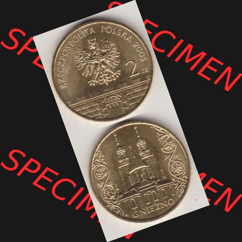 Münzen Polen Gedenkmünze 2005-2005, 2 Zloty, Gniezno. Wertseite + Motivseite Untereinander als Vollansicht auf einen Digitalen Bild passend für Mobilgeräte /... Sammlung