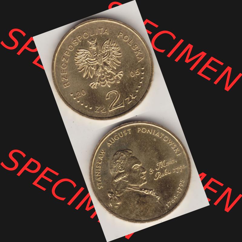 Münzen Polen Gedenkmünze 2005-2005, 2 Zloty, Stanisław August Poniatowski. Wertseite + Motivseite Untereinander als Vollansicht auf einen Digitalen Bild passend... Sammlung