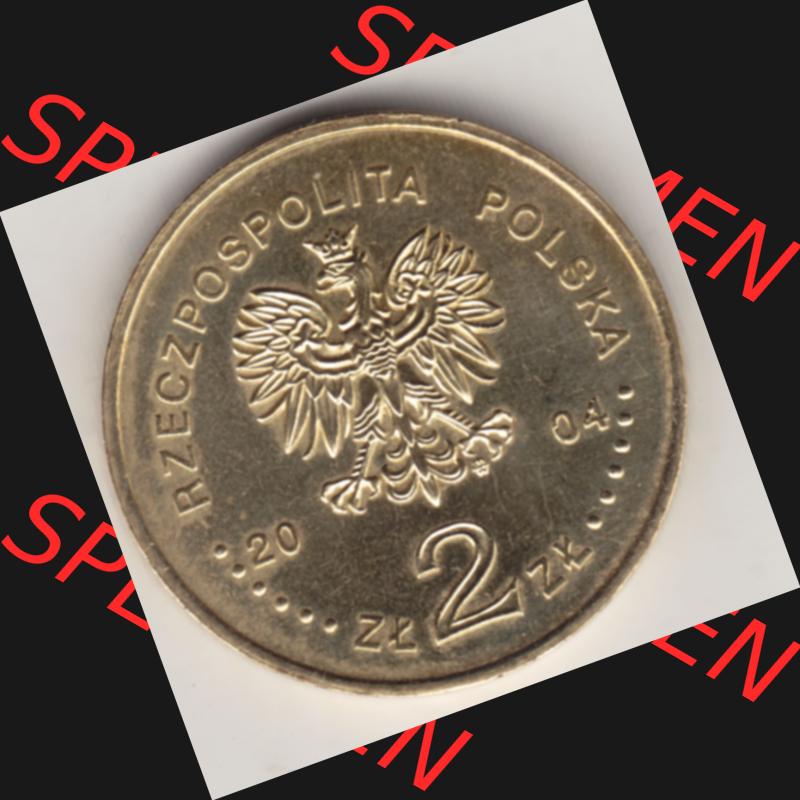 Münzen Polen Gedenkmünze 2004-2004, 2 Zloty, Wstapienie Polski, Do Unii Europejskiej. Nominal-Wert-Seite mit einer Zahlkraft 2 Zloty einer Polnische Münze /... Sammlung