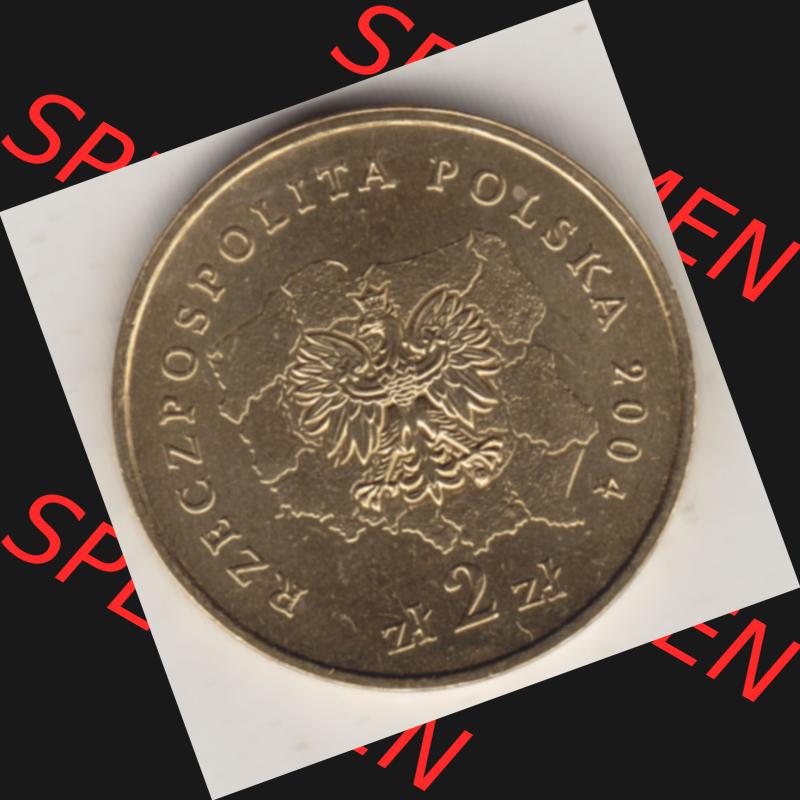 Münzen Polen Gedenkmünze 2004-2004, 2 Zloty, Województwo Dolnoslaskie. Nominal-Wert-Seite mit einer Zahlkraft 2 Zloty einer Polnische Münze / Gedenkmünze... Sammlung