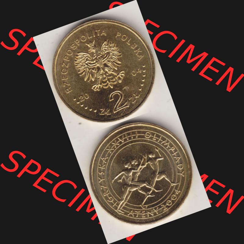 Münzen Polen Gedenkmünze 2004-2004, 2 Zloty, XXVIII. Olympische Sommerspiele in Athen 2004. Wertseite + Motivseite Untereinander als Vollansicht auf einen Digitalen... Sammlung