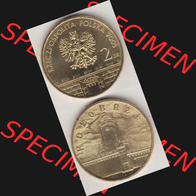 Münzen Polen Gedenkmünze 2005-2005, 2 Zloty, Kolobrzeg. Wertseite + Motivseite Untereinander als Vollansicht auf einen Digitalen Bild passend für Mobilgeräte... Sammlung
