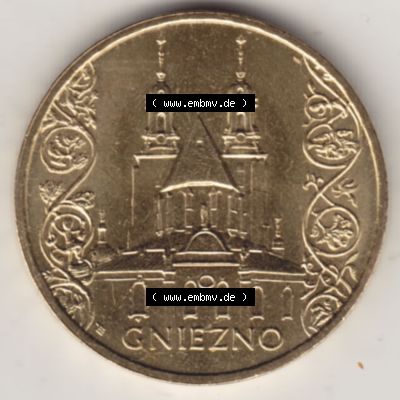 Münzen Polen Gedenkmünze 2005-2005, 2 Zloty, Gniezno. Polnische Münze mit Nennwert von 2 Zloty, 2 Zloty sind in Euro Umgerechnet 46 Euro-Cent / 0,46 Euro... Sammlung