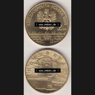Münzen Polen Gedenkmünze 2005-2005, 2 Zloty, Kolobrzeg. Wertseite + Motivseite Untereinander als Vollansicht auf einen Digitalen Bild passend für Mobilgeräte... Sammlung