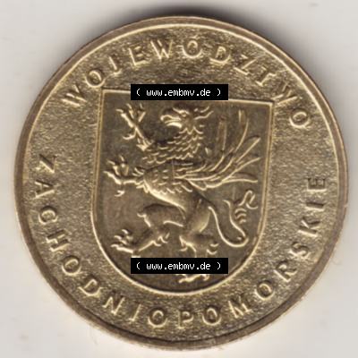Münzen Polen Gedenkmünze 2005-2005, 2 Zloty, Województwo Zachodniopomorskie. Polnische Münze mit Nennwert von 2 Zloty, 2 Zloty sind in Euro Umgerechnet 46... Sammlung