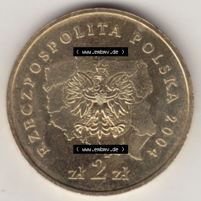 Münzen Polen Gedenkmünze 2004-2004, 2 Zloty, Województwo Kujawsko-Pomorskie. Nominal-Wert-Seite mit einer Zahlkraft 2 Zloty einer Polnische Münze / Gedenkmünze... Sammlung