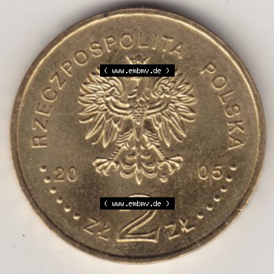 Münzen Polen Gedenkmünze 2005-2005, 2 Zloty, Stanisław August Poniatowski. Nominal-Wert-Seite mit einer Zahlkraft 2 Zloty einer Polnische Münze / Gedenkmünze... Sammlung