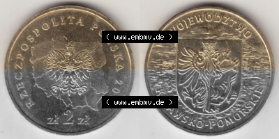 2 Zloty, Województwo Kujawsko-Pomorskie, Polnische Münze Sammlung