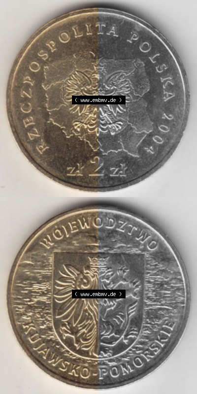 2 Zloty, Województwo Kujawsko-Pomorskie, Polnische Münze, Polnische Münze Sammlung