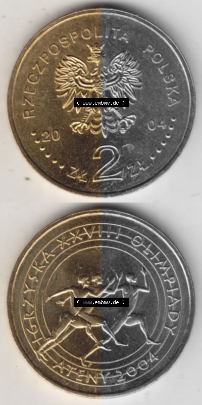 2 Zloty, XXVIII. Olympische Sommerspiele in Athen 2004, Polnische Münze, Polnische Münze Sammlung