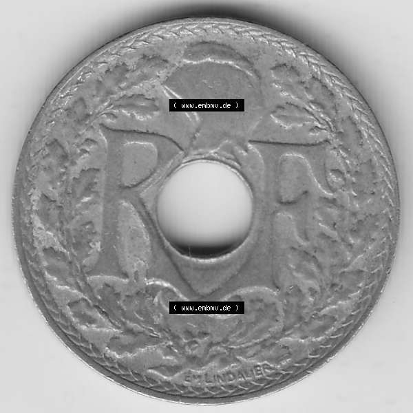 Grau bzw. s/w Münzen Frankreich Umlaufmünze 1917-1938, 10 Centimes - Cmes 1938-2. Vorderseite der alten französischen Umlaufmünze 10 Cmes - Centimes - Cent aus Frankreich in der Francs-Währung... Sammlung Graustufen