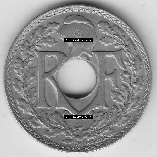 Grau bzw. s/w Münzen Frankreich Umlaufmünze Einzelansicht 1917-1938, 10 Centimes, RF - Frankreich 10 CMES EGALITÉ FRATERNITÉ LIBERTÉ 1918-1. Vorderseite der alten französischen... Sammlung Graustufen