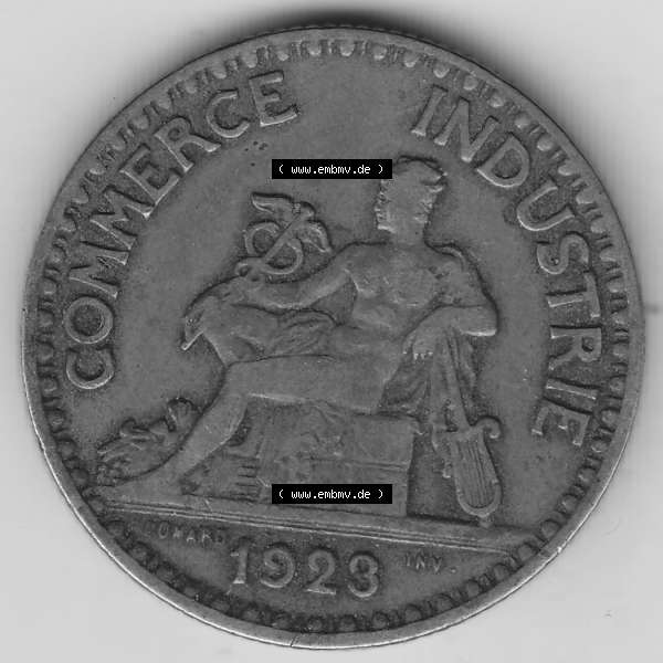 Grau bzw. s/w Münzen Frankreich Umlaufmünze 1920-1927, 2 Francs - Franken 1923. Vorderseite der alten französischen Umlaufmünze aus Frankreich in der Francs-Währung zum katalogisieren... Sammlung Graustufen