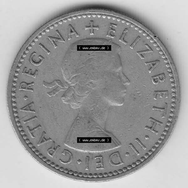 Grau bzw. s/w Münzen Großbritannien Umlaufmünze 1954-1970, 1 Schilling - Shilling, 1956-1 Wappen mit 3 Löwen (1) Sammlung Graustufen