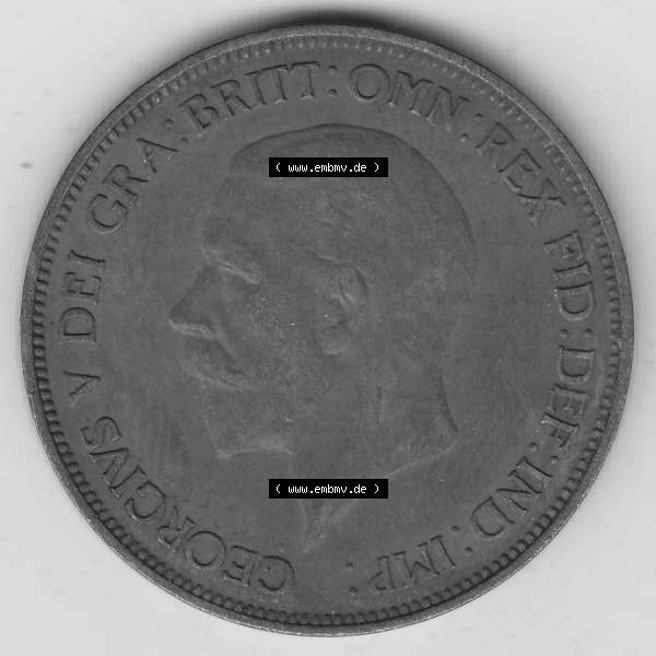 Grau bzw. s/w Münzen Großbritannien Umlaufmünze 1928-1936, 1 One Penny, 1936-3, George V. BM GEORGIVS V DEI GRABRITTOMNREX FIDDEFINDIMP. Vorderseite der alten britischen... Sammlung Graustufen