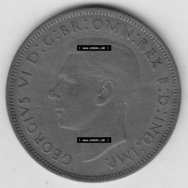 Grau bzw. s/w Münzen Großbritannien Umlaufmünze 1937-1948. 1 One Penny 1948-2, George VI, GEORGIVS VI DGBROMNREX FDINDIMP. HP. Vorderseite der alten britischen Münze... Sammlung Graustufen