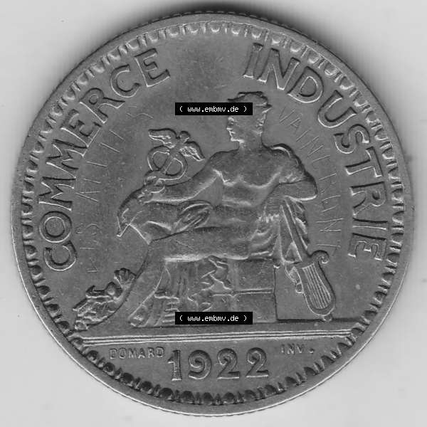 Grau bzw. s/w Münzen Frankreich Umlaufmünze 1920-1927, 2 Francs - Franken 1922-1. Vorderseite der alten französischen Umlaufmünze aus Frankreich in der Francs-Währung zum katalogisieren... Sammlung Graustufen