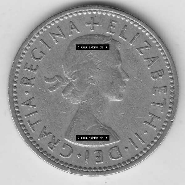 Grau bzw. s/w Münzen Großbritannien Umlaufmünze 1954-1970, 1 Schilling - Shilling, 1956-2 Wappen mit 3 Löwen (1) Sammlung Graustufen