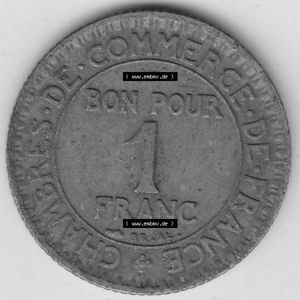 Grau bzw. s/w Münzen Frankreich Umlaufmünze 1920-1927, 1 Franken BON POUR 1 FRANC 1927. Rückseite der alten französischen Umlaufmünze aus Frankreich in der Francs-Währung zum... Sammlung Graustufen