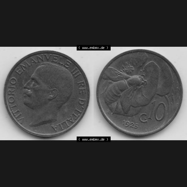 Grau bzw. s/w Alte Münzen KMS Italien / Italia, Kursmünzensatz - Zusammenstellung 1908-1943, mit Münze 1919-1937, 10 Centesimi, Cent, Viktor Emanuel III. A.... Sammlung Graustufen