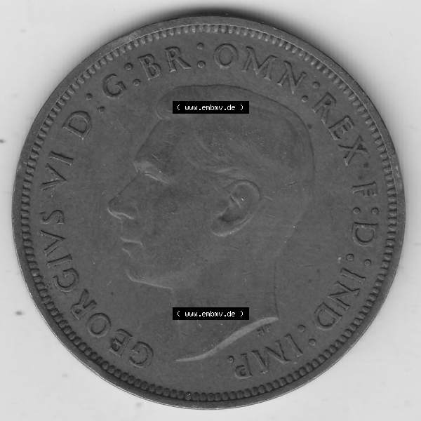 Grau bzw. s/w Münzen Großbritannien Umlaufmünze 1937-1948. 1 One Penny 1939-1, George VI, GEORGIVS VI DGBROMNREX FDINDIMP. HP. Vorderseite der alten britischen Münze... Sammlung Graustufen