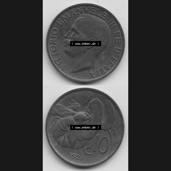 Grau bzw. s/w Alte Münzen KMS Italien / Italia, Kursmünzensatz - Zusammenstellung 1908-1943, mit Münze 1919-1937, 10 Centesimi, Cent, Viktor Emanuel III. A.... Sammlung Graustufen