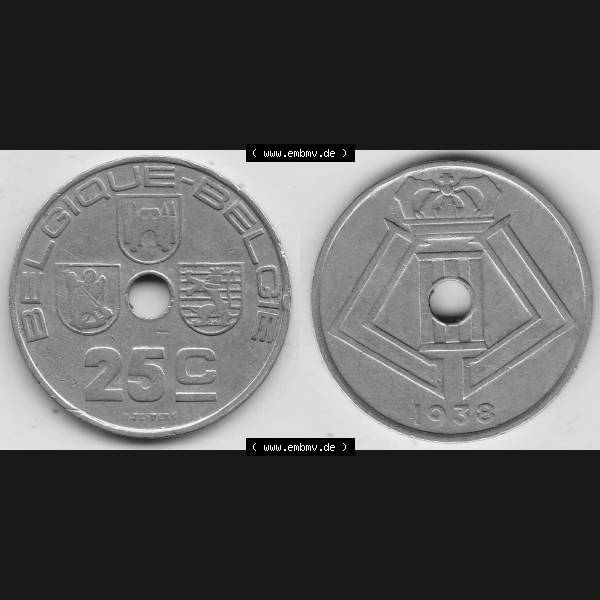 Grau bzw. s/w Alte Münzen KMS Belgien, Kursmünzensatz / KMS - Zusammenstellung 1938-1940, mit Münze 1938-1939, 25 C, Centime, BELGIQUE - BELGIE 1938-1. Vorderseite... Sammlung Graustufen