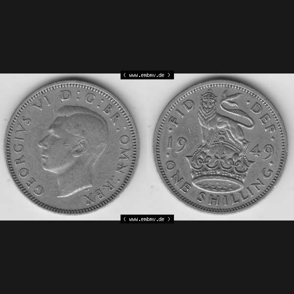 Grau bzw. s/w Münzen Großbritannien Umlaufmünze 1949-1951, 1 One Schilling - Shilling, 1949-1 Stehender Löwe auf Krone. Vorderseite und Rückseite horizontal auf einen digitalen... Sammlung Graustufen