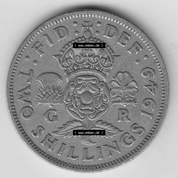 Grau bzw. s/w Münzen Großbritannien Umlaufmünze 1949-1951, 2 Schilling - Shillings 1949-1 (2) Sammlung Graustufen