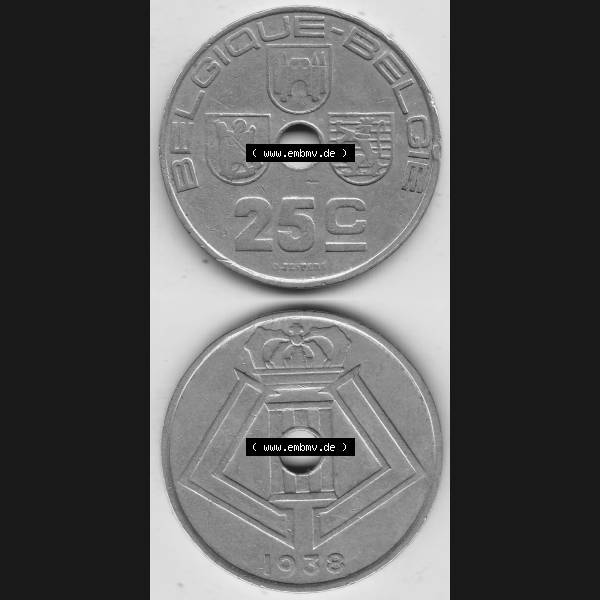 Grau bzw. s/w Alte Münzen KMS Belgien, Kursmünzensatz / KMS - Zusammenstellung 1938-1940, mit Münze 1938-1939, 25 C, Centime, BELGIQUE - BELGIE 1938-1. Vorderseite... Sammlung Graustufen