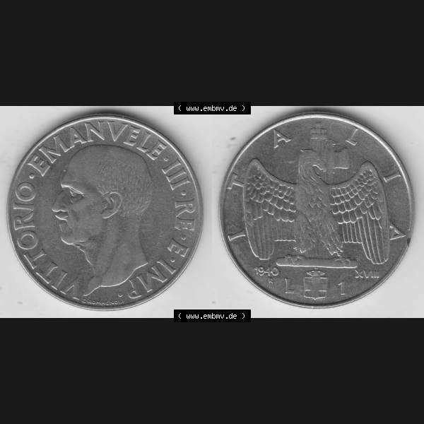 Grau bzw. s/w Alte Münzen KMS Italien / Italia, Kursmünzensatz - Zusammenstellung 1908-1943, mit Münze 1939-1943, 1 Lira, Lire, Viktor Emanuael III., G ROMAGNOLI... Sammlung Graustufen