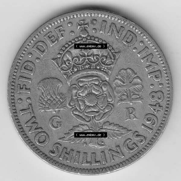 Grau bzw. s/w Münzen Großbritannien Umlaufmünze 1947-1948, 2 Schilling - Shillings 1949-2 (2) Sammlung Graustufen