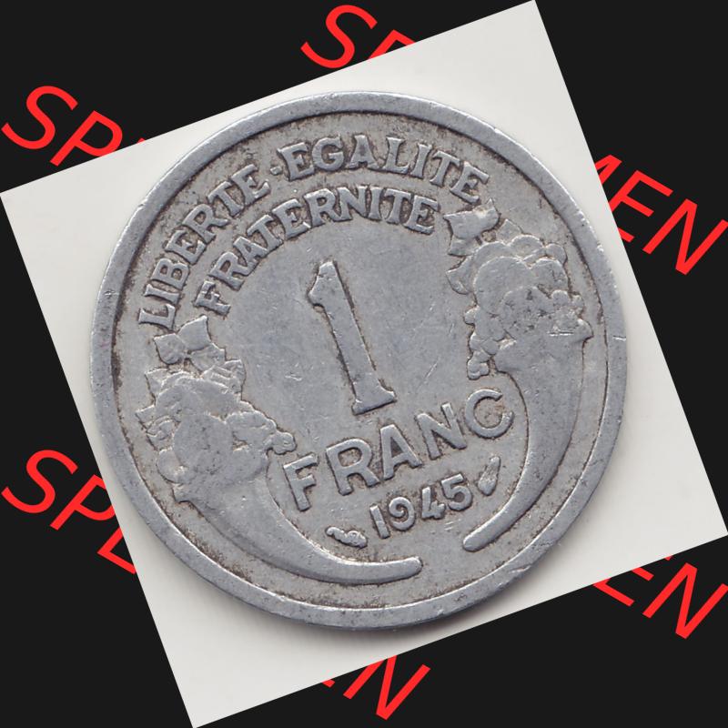 Münzen Frankreich Umlaufmünze 1941-1959, 1 Franken - Francs 1945. Rückseite der alten französischen Umlaufmünze aus Frankreich in der Francs-Währung zum katalogisieren... Sammlung