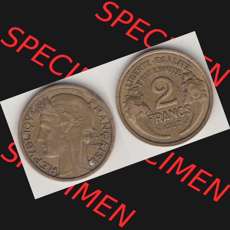 Münzen Frankreich Umlaufmünze 1931-1941, 2 Franken 1932-2 LIBERTE EGALITE FRATERNITE. Vorderseite und Rückseite horizontal auf einen digitalen Bild der alten französischen... Sammlung
