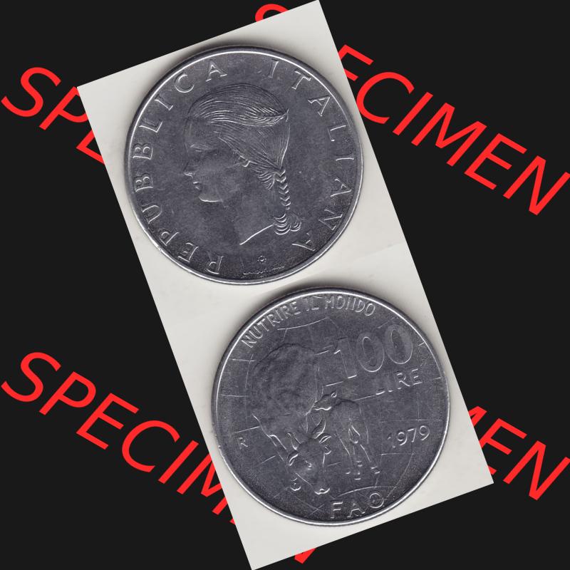 Bildmaterial von Münzen aus Italien / Italia Gedenkmünzen 1979-1979, 100 Lire, Ernährungs- und Landwirtschafts- Organisation der Vereinten Nationen-2. Vorderseite... Sammlung