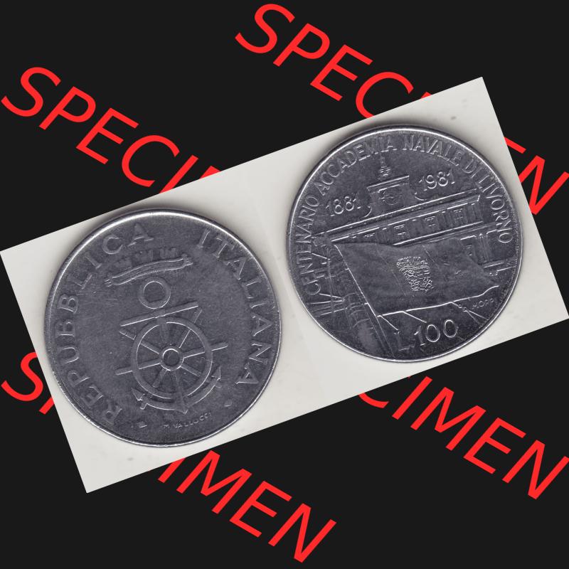 Bildmaterial von Münzen aus Italien / Italia Gedenkmünzen 1981-1981, 100 Lire, 100. Jahrestag der Gründung der Marineakademie in Livorno (1881-1981)-1.... Sammlung