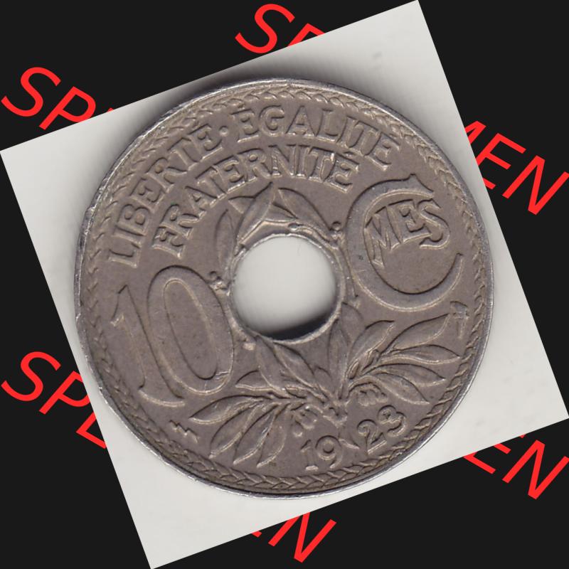Münzen Frankreich Umlaufmünze Einzelansicht 1917-1938, 10 Centimes, RF - Frankreich 10 CMES EGALITÉ FRATERNITÉ LIBERTÉ 1923-1. Rückseite der alten... Sammlung
