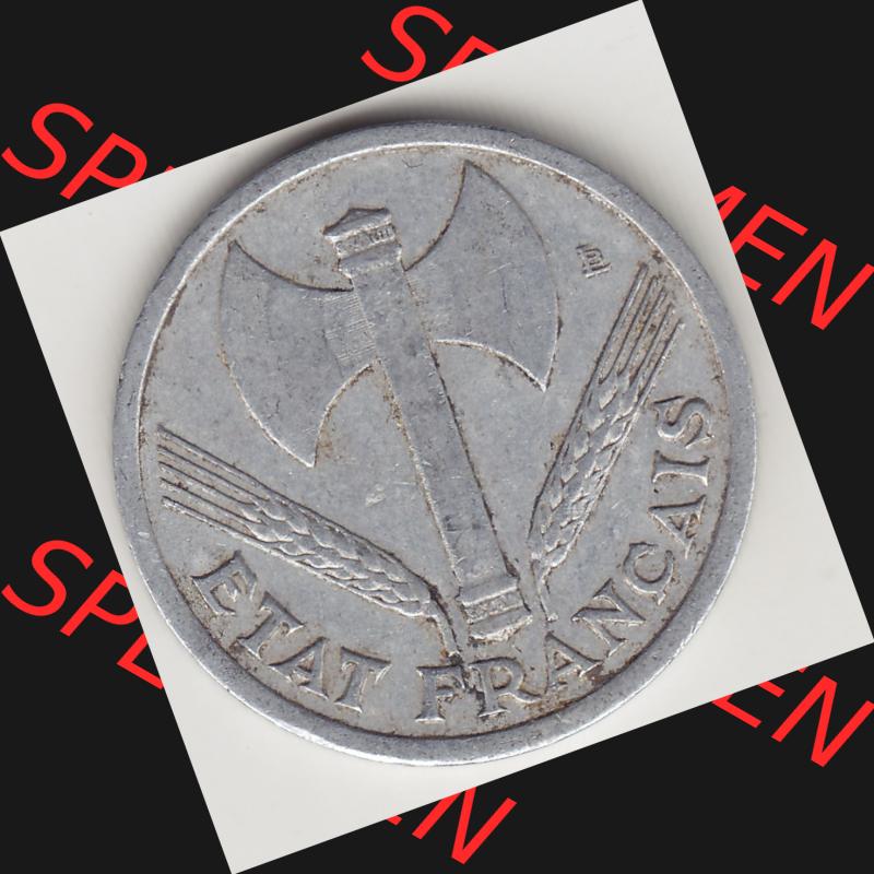 Münzen Frankreich Umlaufmünze 1942-1944, 1 Franken - Francs 1943-2. Vorderseite der alten französischen Umlaufmünze aus Frankreich in der Francs-Währung zum katalogisieren... Sammlung