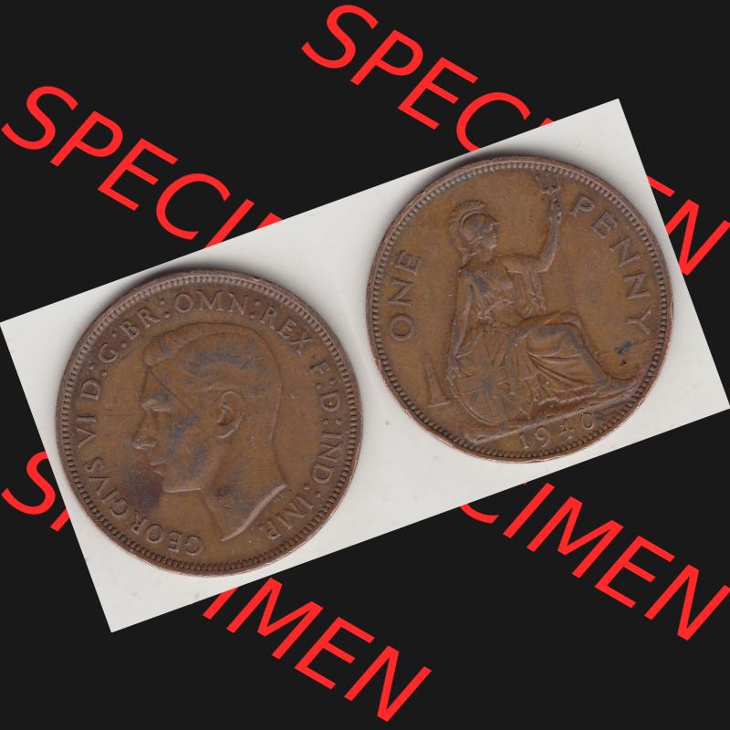 Münzen Großbritannien Umlaufmünze 1937-1948. 1 One Penny 1940-1, George VI, GEORGIVS VI DGBROMNREX FDINDIMP. HP. Vorderseite und Rückseite horizontal... Sammlung