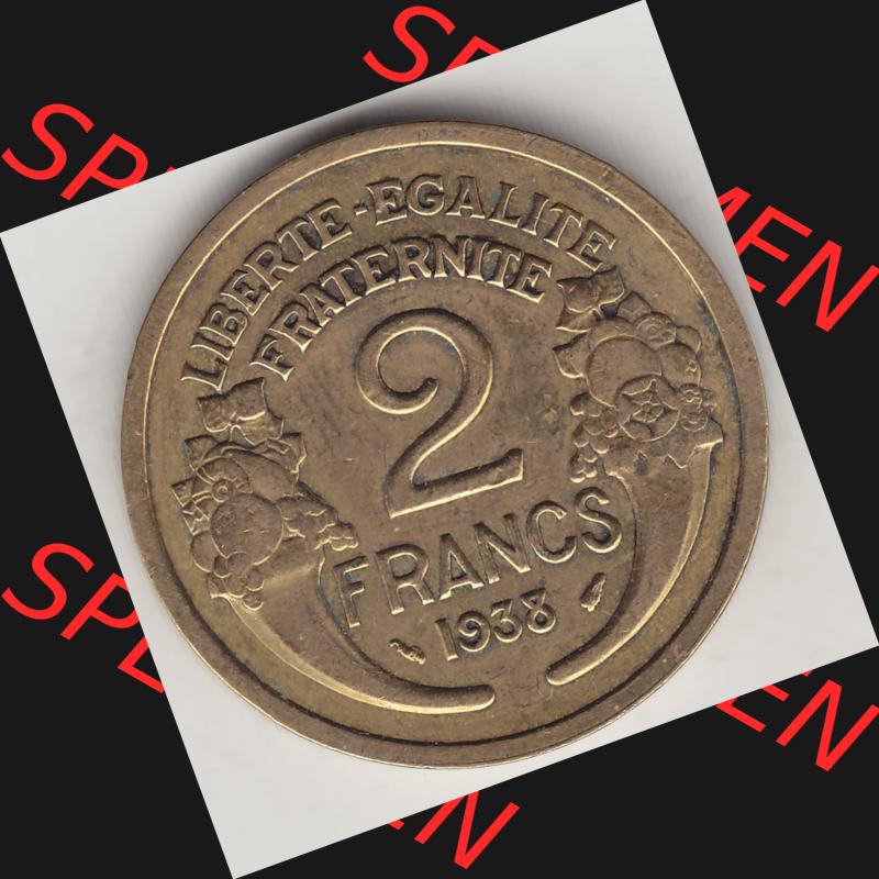 Münzen Frankreich Umlaufmünze 1931-1941, 2 Franken 1938-1 LIBERTE EGALITE FRATERNITE. Rückseite der alten französischen Umlaufmünze aus Frankreich in der Francs-Währung... Sammlung