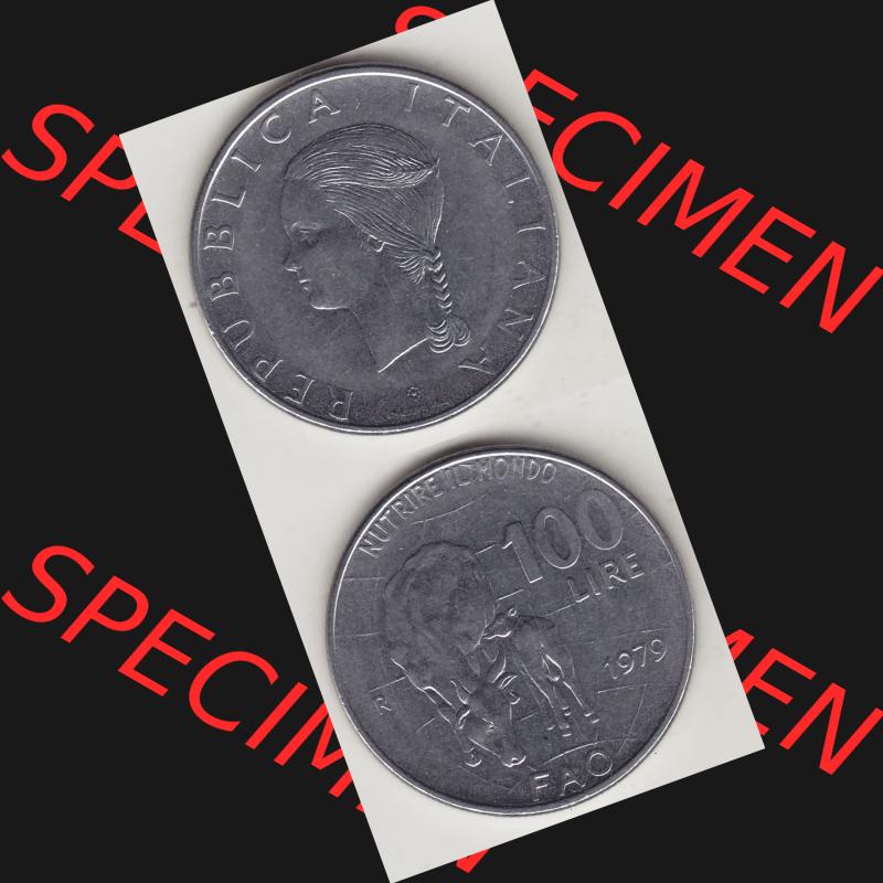Bildmaterial von Münzen aus Italien / Italia Gedenkmünzen 1979-1979, 100 Lire, Ernährungs- und Landwirtschafts- Organisation der Vereinten Nationen-1. Vorderseite... Sammlung