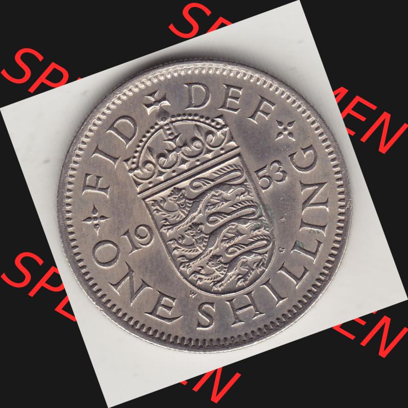 Münzen Großbritannien Umlaufmünze 1954-1970, 1 Schilling - One Shilling, 1953-2 Wappen mit drei Löwen. Rückseite der alten britischen Münze aus Großbritannien... Sammlung