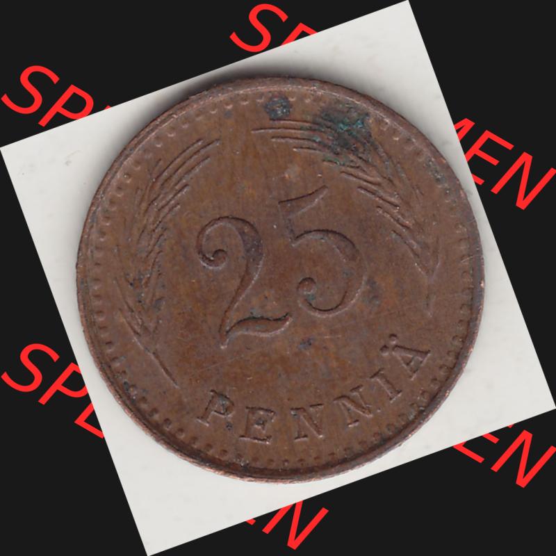 Alte Münzen KMS Finnland, Kursmünzensatz 1940-1943, 25 Penny, Penniä Kupfer 1941-1. Rückseite mit Wert-Zahl bzw. Nennwert einer Münze aus KMS /... Sammlung