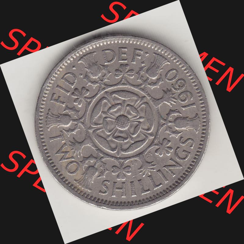 Münzen Großbritannien Umlaufmünze 1954-1970, 2 Schilling - Shillings 1960-1. Rückseite der alten britischen Münze aus Großbritannien zum katalogisieren und... Sammlung