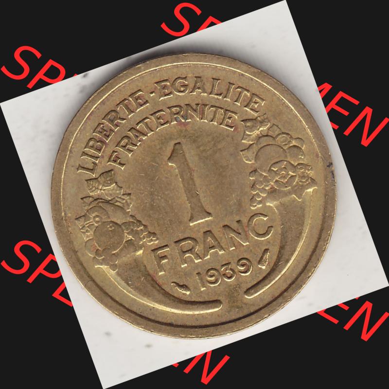 Alte Münzen KMS Frankreich, aus Kursmünzensatz-Zusammenstellung der Jahre 1917-1952, mit der Münze 1931-1941, 1 Franken, Franc, 1939-1. Rückseite... Sammlung