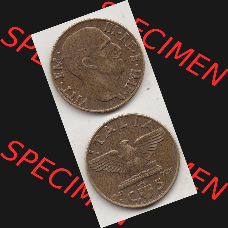 Alte Münzen KMS Italien / Italia, Kursmünzensatz - Zusammenstellung 1908-1943, mit Münze 1939-1943, 5 Centesimi, Cent, Viktor Emanuel III. C.5... Sammlung